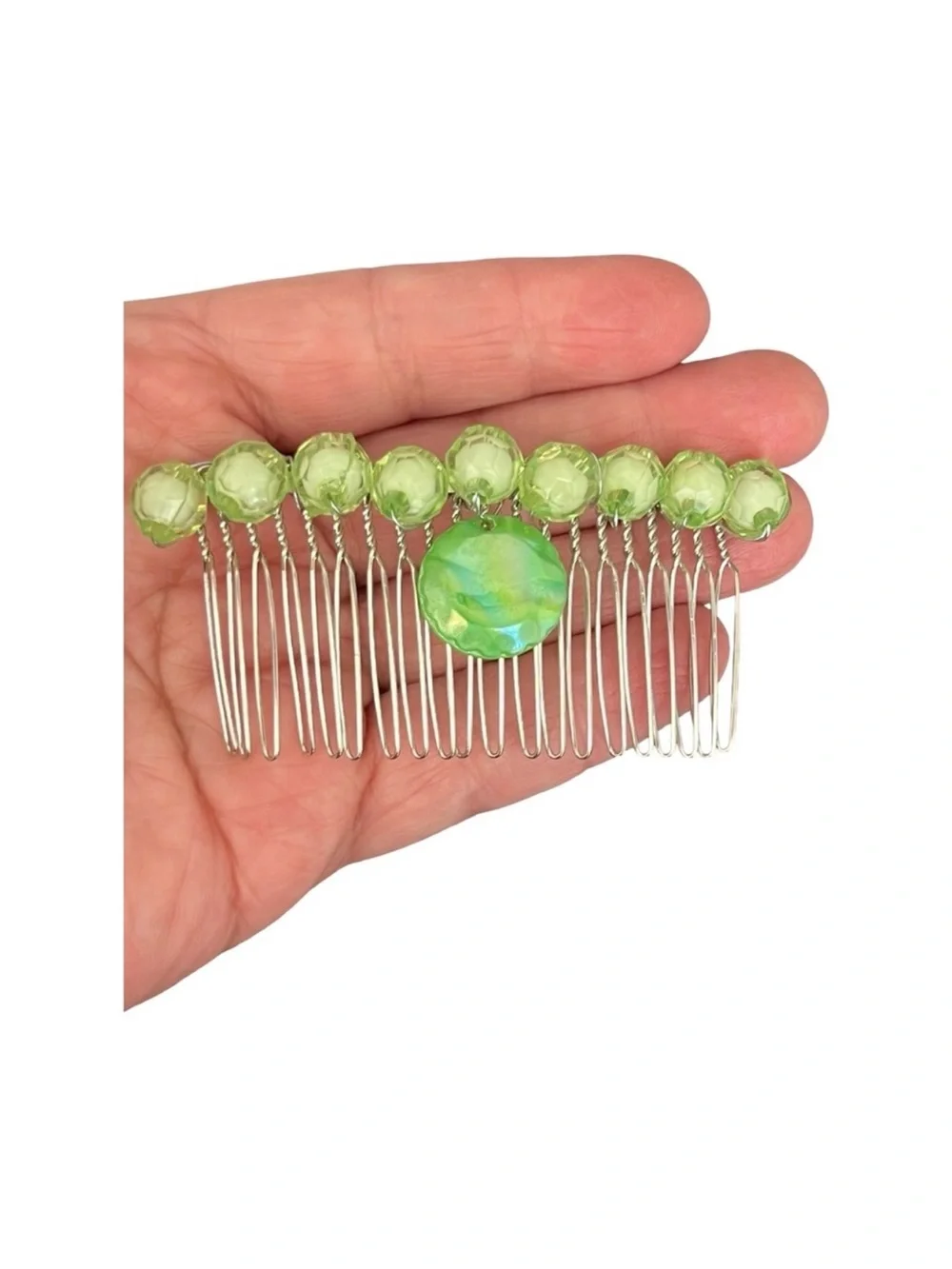 Green Beaded Hair Comb - Decorative Womens Hair Accessory FINAL PRICE DROP